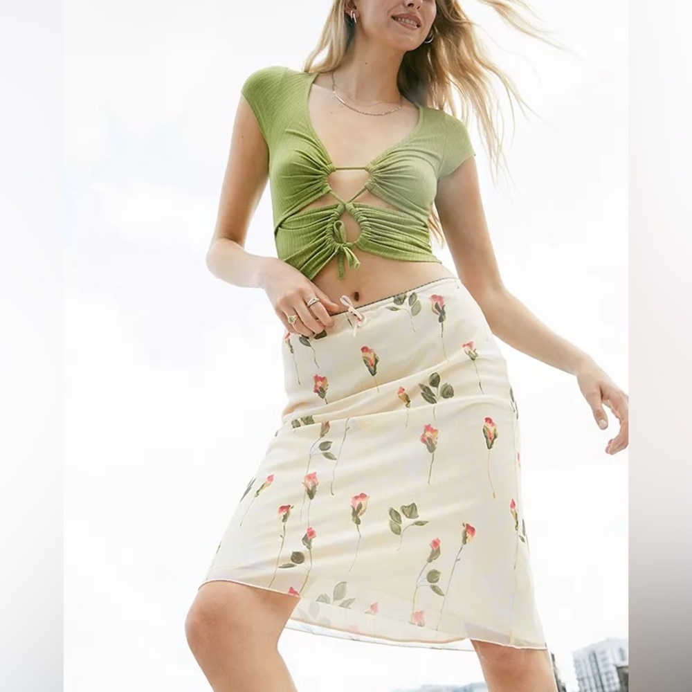 URBAN OUTFITTERS• yellow floral midi slip dress